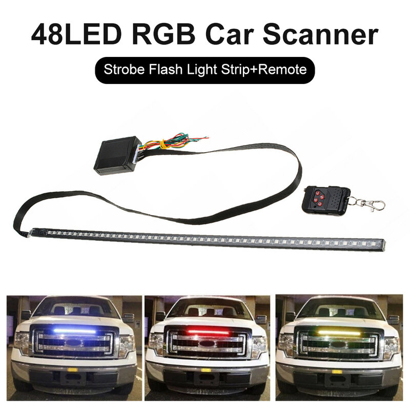 Escáner de coche con luz estroboscópica, tira de luces de 22 pulgadas, 48LED, RGB, Flash, reconocimiento de ritmo, mando a distancia