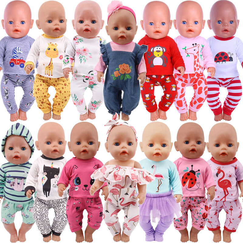 동물 파자마 수트, 43 cm 태어난 아기용, 다시 태어난 인형 옷 액세서리, 18 인치 인형 소녀 장난감, 우리 세대 네누코, 2 개/세트