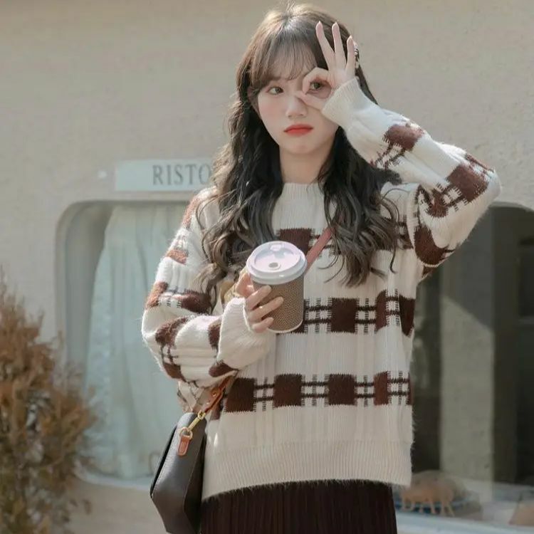 Koreanische Pullover Pullover Frauen Herbst und Winter lose Pullover süße Strickwaren Pullover weiblich