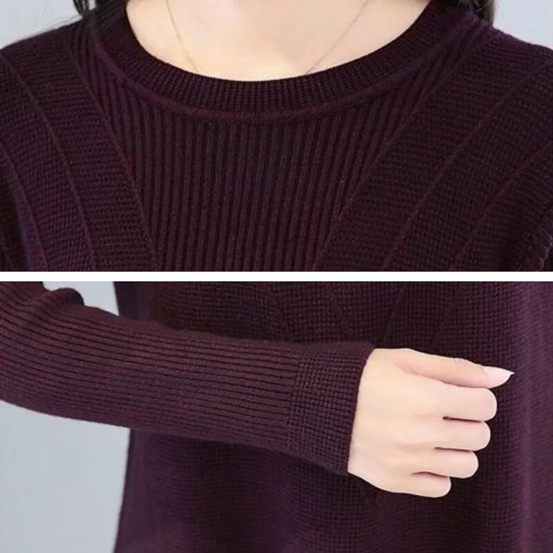 Женские пуловеры, свитер, корейское свободное вязаное платье средней длины, однотонное подходящее ко всему женское трикотажное платье большого размера 6XL на зиму и осень