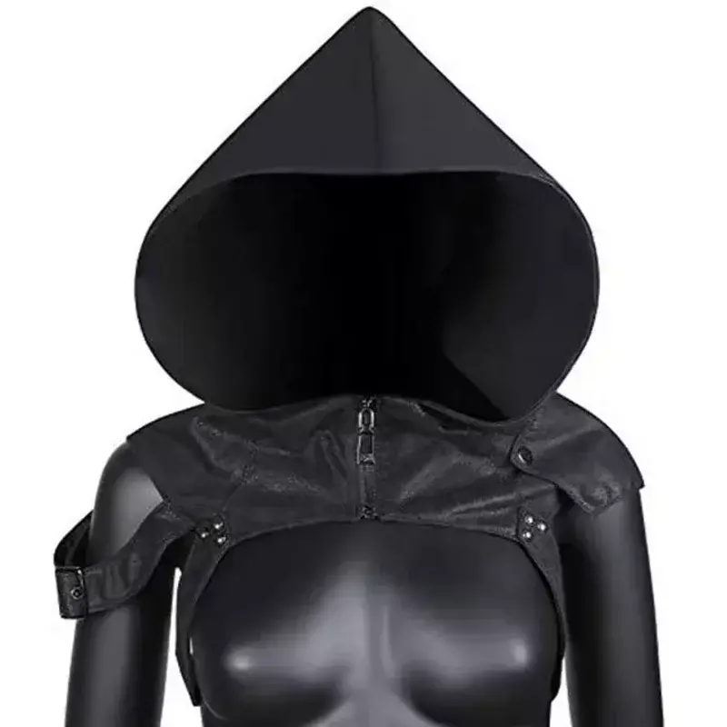Capuz de Halloween para homens e mulheres, chapéu Steampunk, aquecedor de pescoço, acessório para cosplay, capacete preto para adulto