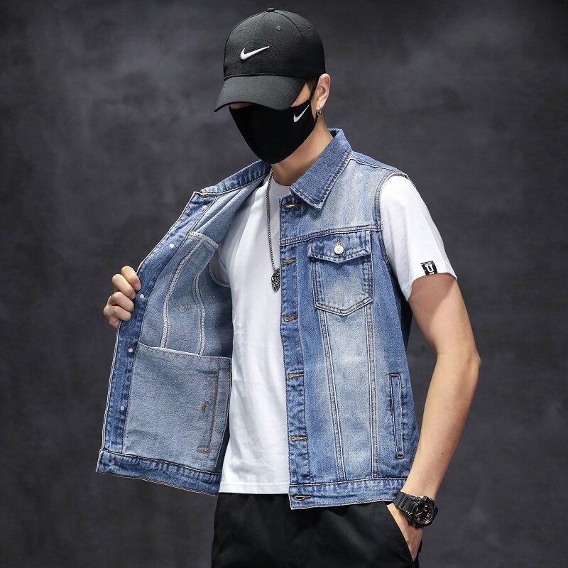 Veste en jean bleu pour homme, style punk, à la mode, streetwear, hip-hop, grande taille 5XL-M