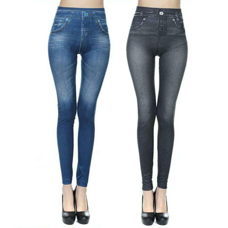 Elastic Women Pants Ankle-length Polyester Comfortable Fake Jeans Women Trousers For Home