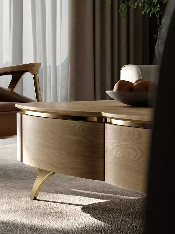 Solid Wood Tea Table Modern Minimalist Living Room Light Luxury Ash Tea Table Storage