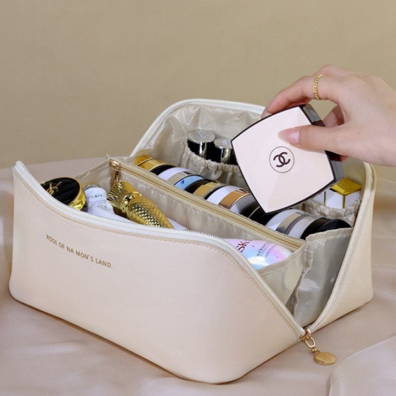 Bolsa de maquillaje de viaje, caja de almacenamiento, organizador de cosméticos, contenedor de plástico para tocador de baño y hogar