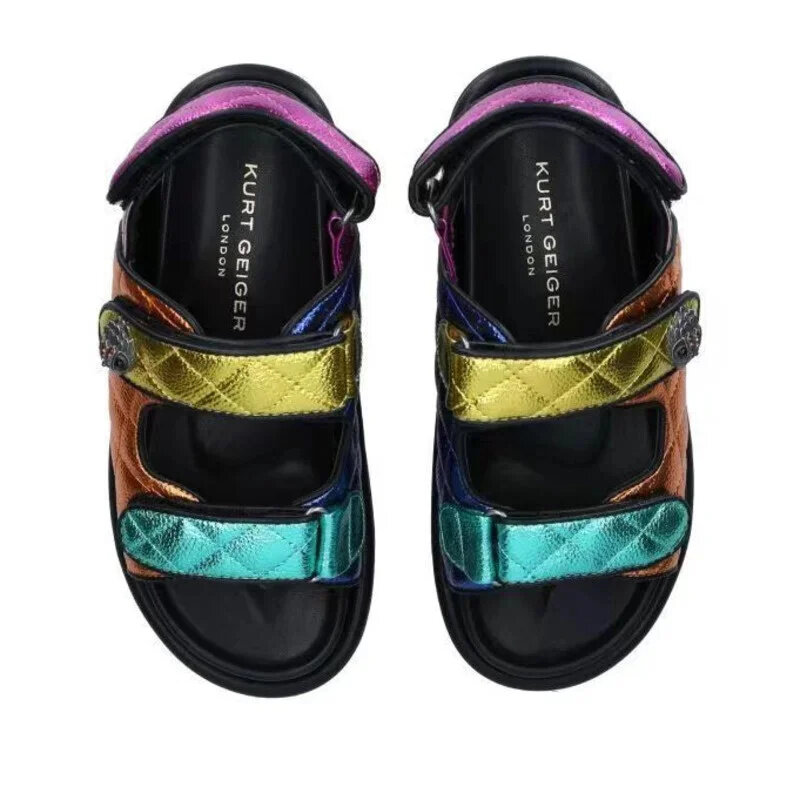 Kolorowe grube sandały plażowe nowe okrągłe noski w stylu klasycznym sandały duże rozmiary kolorowe sandały letnie na platformie dla kobiet