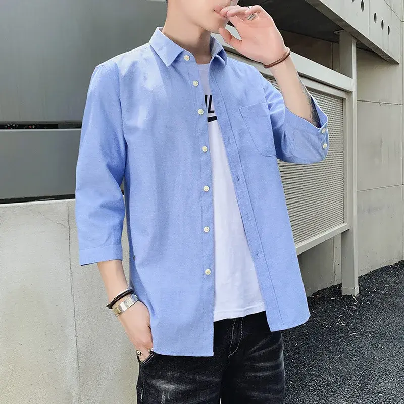 Camisa holgada de moda coreana para hombre, ropa de siete mangas, color sólido, 5XL talla grande, novedad de primavera, 2024