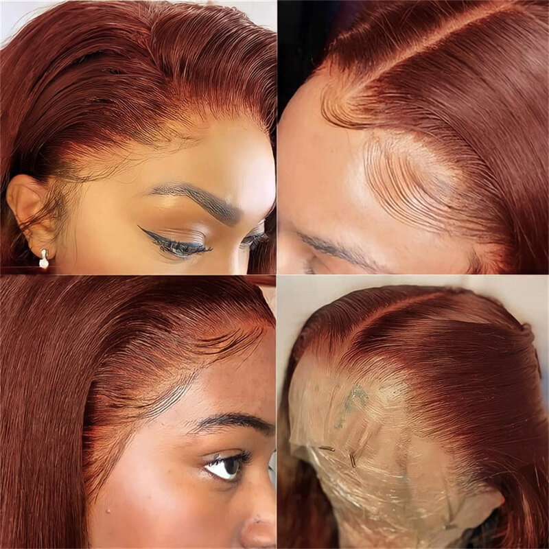 Парик Reddish Brown13x6 Hd со шнуровкой спереди, 30, 32 дюйма, прозрачные цветные парики из человеческих волос, бразильские парики без повреждений 13x4, прямой парик на шнуровке спереди