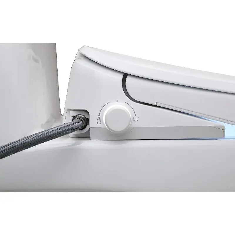 ALPHA BIDET-Siège de Toilette en Blanc Allongé, Profilé Ultra Bas, Eau Chaude Sans Fin, Veilleuse LED, Sèche-linge, Désodorisant