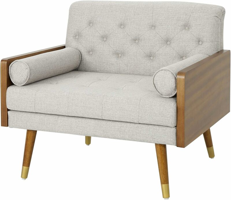 Greta Mid Century Modern Fabric Club Chair, bege, noz escura, 30.5D x 37.75W x 33H