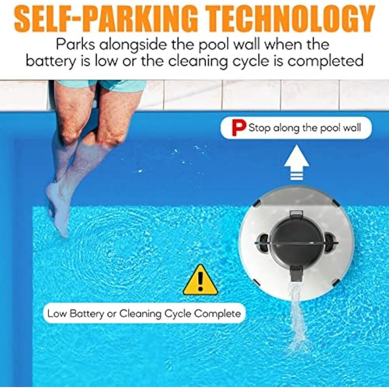 Cordless Pool Vacuum for Above Ground Pool, Automatic Robotic Pool Cleaner Dual-Drive Motors Self-Parking Pool Cleaner Vacuum