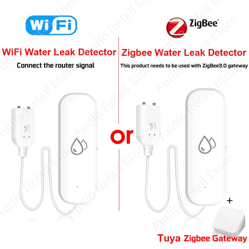 Tuya Alarm detektor kebocoran air, WiFi/Zigbee Sensor kebocoran air banjir, Alarm, aplikasi hidup pintar, pemantauan jarak jauh, detektor kebocoran air rumah