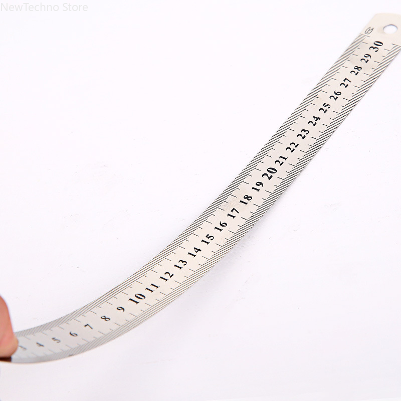 Regla recta de doble cara de acero inoxidable, herramienta de medición para estudiantes, papelería escolar, regla de costura, 15cm, 20cm, 30cm