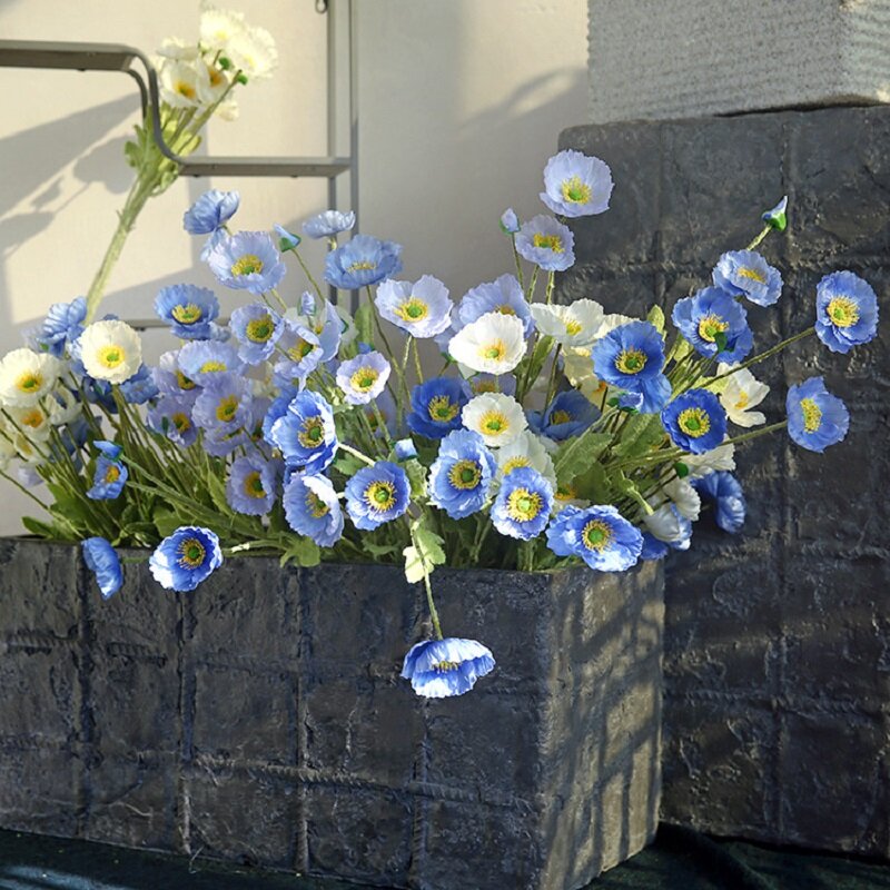 Sztuczne kwiaty maku jedwabne kwiaty długa łodyga parapetówkę stół ogrodowy ślub DIY wesele dekoracja do bukietów ślubnych