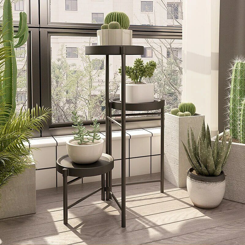 Estante de flores de hierro plegable Simple para interiores, estante de planta de piña verde suculenta montado en el suelo, estante de maceta pequeña