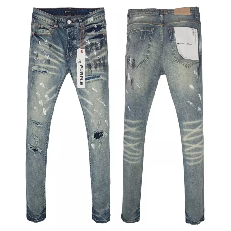 Alta qualità viola brand 2024 nuovi jeans American High street retro yellow mud mendicante hole jeans Slim