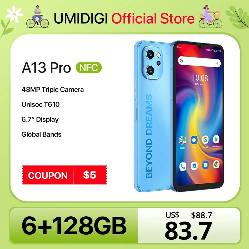 [In Stock] UMIDIGI A13 Pro Android Smartphone NFC 48MP AI Triple Camera 128GB 6.7" Full Display 5150mAh Cellular Global Version