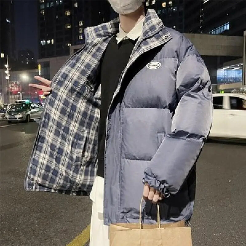 Parka de lã grande masculina com gola, jaquetas quentes acolchoadas, estilo coreano, casaco grosso, carta gráfica, masculino, inverno, venda, M-2XL