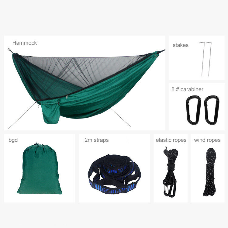 Hammock Camping Outdoor portátil, Pendurado dormindo Swing Bed com Mosquito Net, Configuração rápida, Viagem, 290x140cm