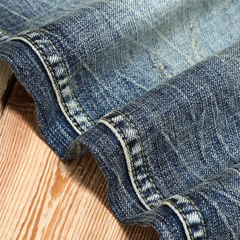 Pantalones vaqueros rasgados elásticos para Hombre, Jeans Retro de diseño de moda, color amarillo y azul, con agujeros, Estilo Vintage informal