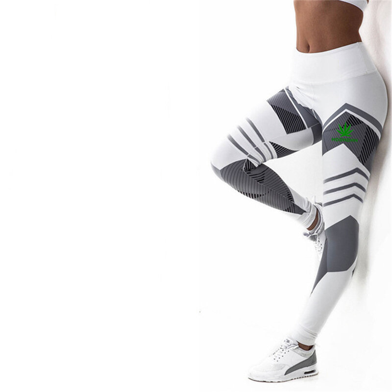 Hddhdhh Merkprint Dames Fitness Leggings Hoge Taille Hardloop Trainingsbroek Geometrische Elementen Yogabroek