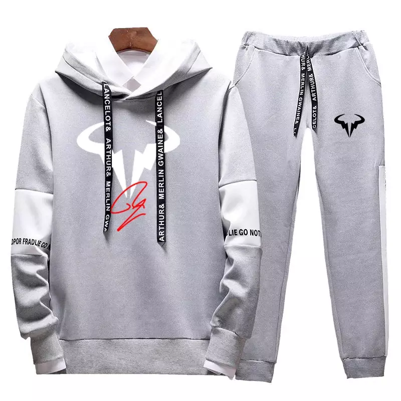 Rafael Nadal 2024 Men Tennis Player New Tracksuit Hooded Sweatshirt Drawstring Outfit Sportswear Pullover Two Piece Sets Casual