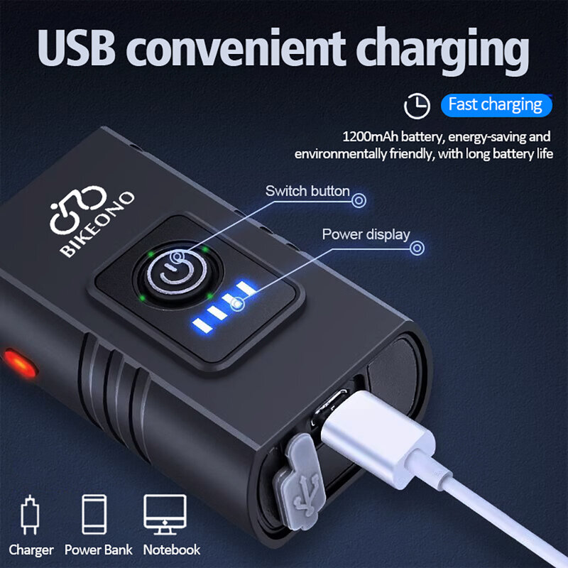 1000LM الدراجة ضوء المصباح T6 دراجة مصباح يدوي LED USB قابلة للشحن الشعلة سبائك الألومنيوم الدراجات عالية شعاع منخفض الملحقات