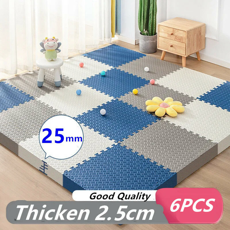 Keset lantai bayi tebal 25mm, matras teka-teki 6 buah 30x30cm, karpet bermain anak, matras permainan bayi, matras teka-teki
