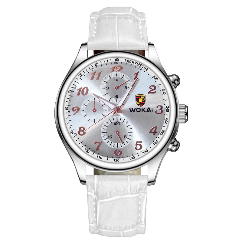 WOKAI-relojes deportivos blancos para Hombre, pulsera de cuarzo analógico con banda de cuero, mejor regalo, precio barato