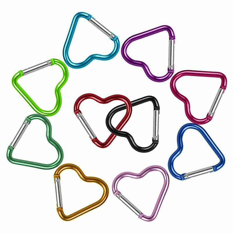 Heart-shaped Aluminum Carabiner Key Chain Clip Outdoor Keyring Hook Water Bottle Hanging Buckle Travel Kit Accessories