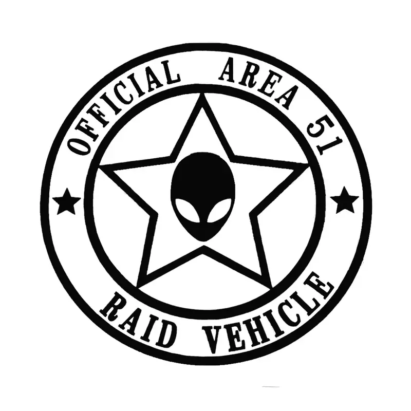 Autocollants de voiture en vinyle pour la décoration de carrosserie, décalcomanies Aliens UFO, noir et laser, zone officielle 51 Raid, 13,2 cm x 13.2cm