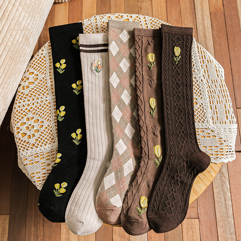 Новые жаккардовые носки с медведем, дышащие носки-трубы средней длины, Корейская версия, индивидуальные носки с ворсом