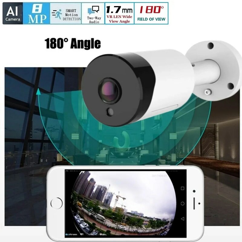 4K VR Panoramic 180 Degree Poe 8MP 5MP 4MP 3MP IP66 Waterproof Security Camera With Two way audio Night Vision bullet Cam