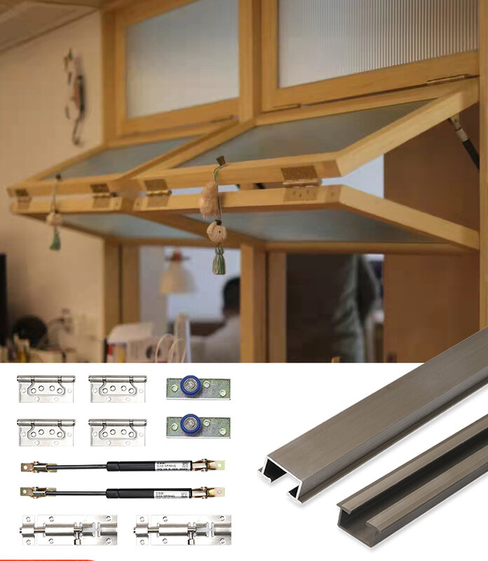 Top and Bottom Folding Window Hardware Solid Wood Frame Glass Push and Pull Pressure Bar Window Slide Rail