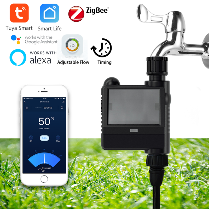Válvula de agua inteligente Tuya, Control por voz de Google, controlador de apagado, irrigador de jardín, Zigbee, Alexa