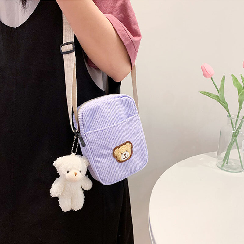 Velluto orso studente per bambini monospalla cellulare Mini Messenger piccola borsa borsa a tracolla moda carina portamonete portachiavi