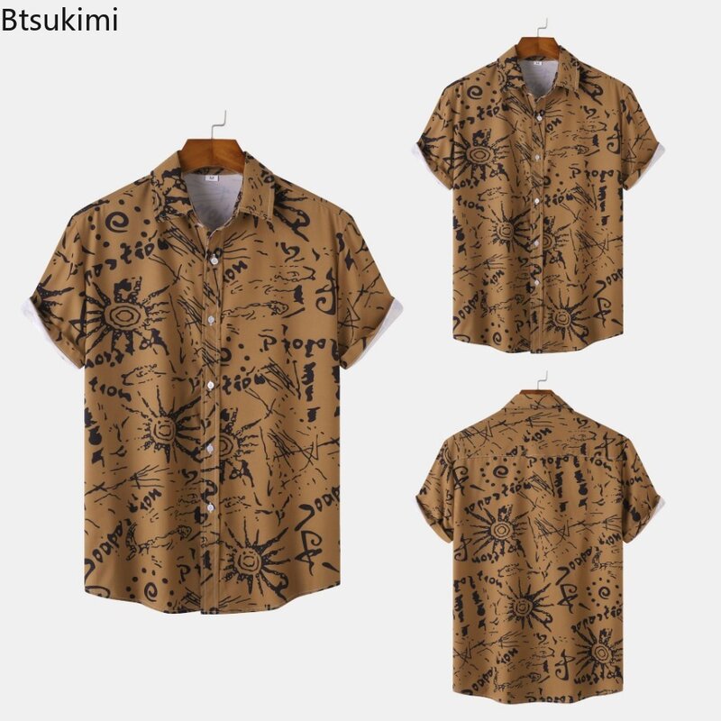 Рубашка мужская с цветочным принтом, короткий рукав, Повседневная Удобная уличная одежда, гавайская праздничная, лето 2024