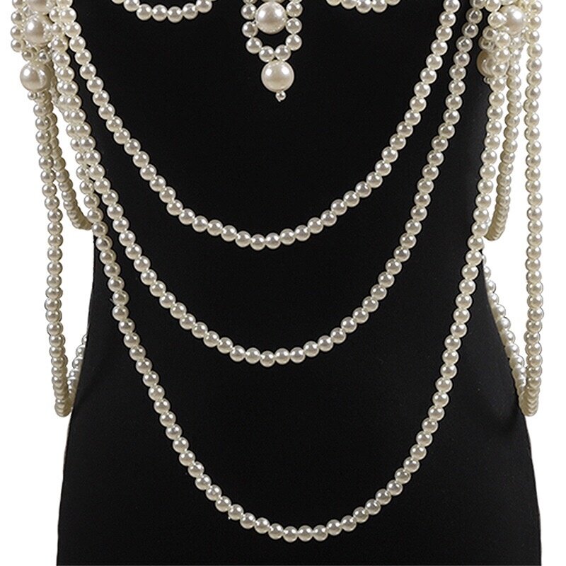 Retro pérolas de cristal corpo jóias corrente artesanal frisado vestido de noiva feminino grande colar jóias acessórios