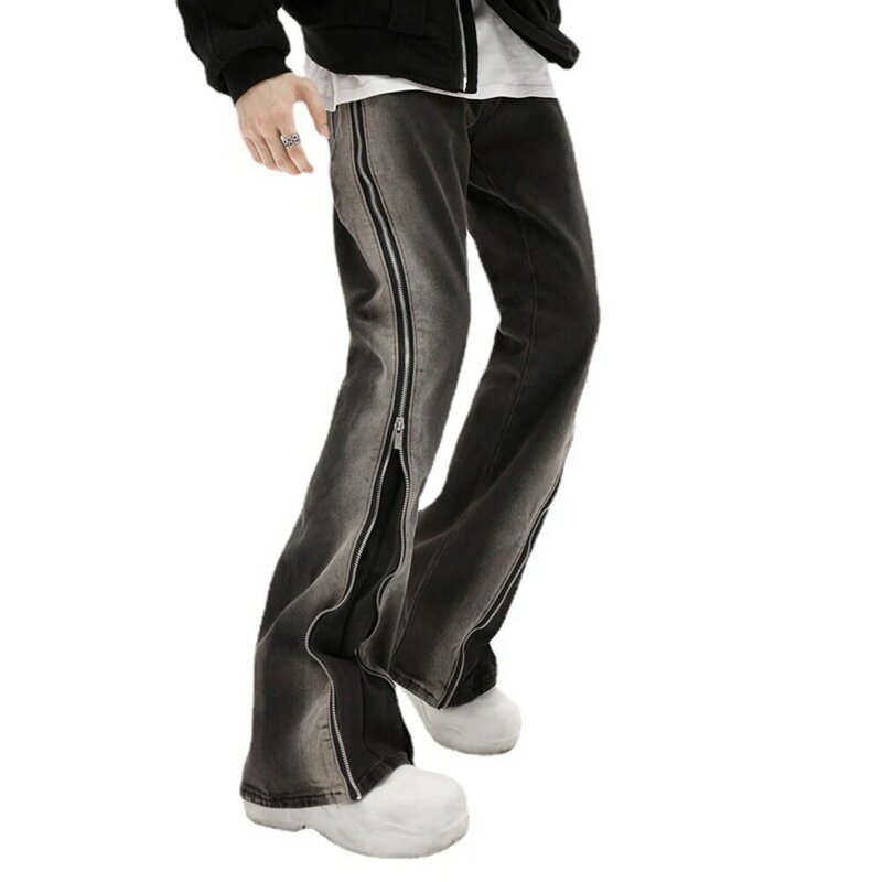 Male Pants Men Jeans Baggy Commuting Leisure Skin-friendly Split Straight Streetwear Trendy Vintage Y2K Zip Daily