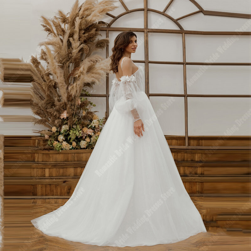 Off The Shoulder Women Wedding Dresses Sweetheart Collar A-Line Bridal Gowns Princess Mopping Length Chiffon Vestidos De Novia