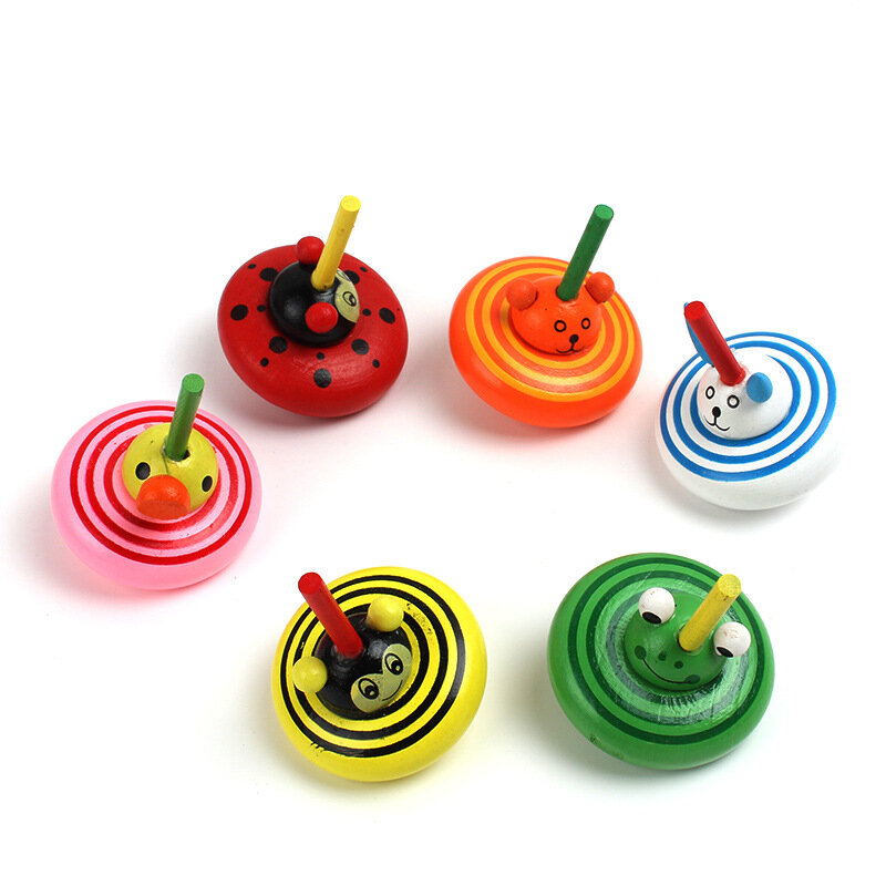 Kreskówka drewniane kolorowe żyroskopowe zwierzęta dla dzieci rekreacja wczesna edukacja zabawki edukacyjne dla dzieci kreatywny do ręcznego przędzenia prezent żyroskopowy