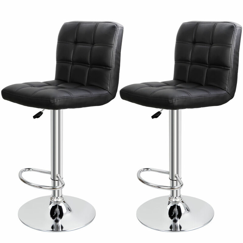 Set of 2 Square PU Leather Adjustable Bar Stools with Back Counter Height Swivel