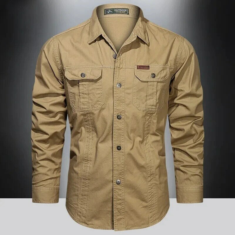 Camisa de algodão single-breasted masculina, cardigã de alta qualidade, cor monocromática, moda de lazer e negócios, M-5XL, primavera e outono