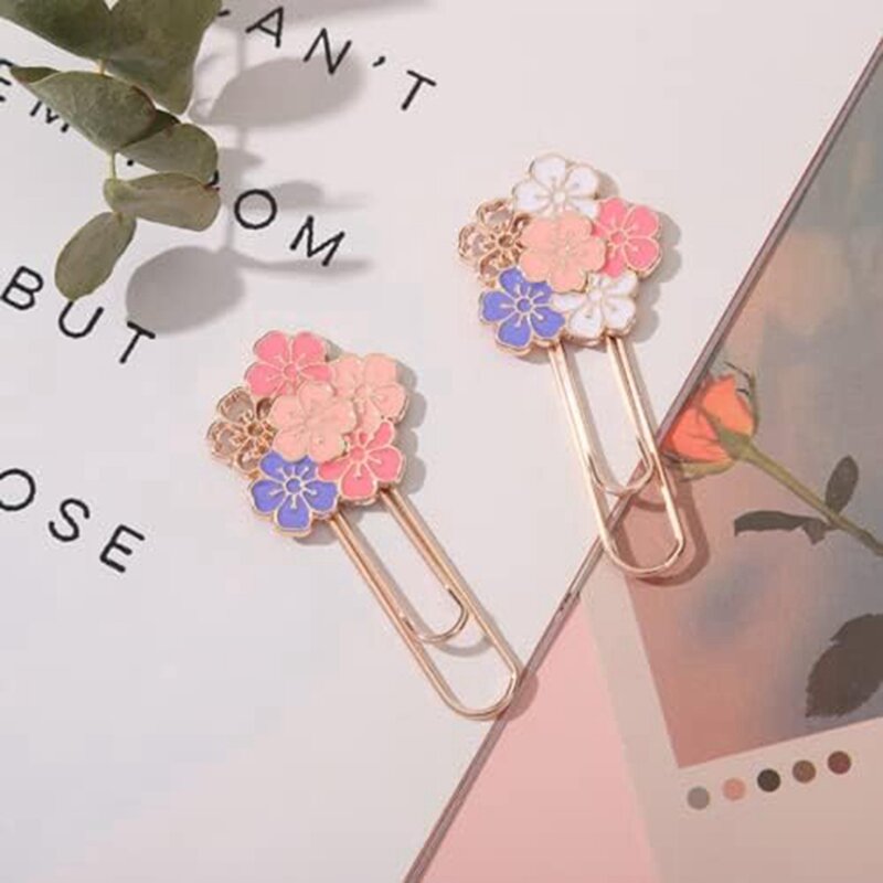 7Pcs Cherry Blossom Paper Clips, Cute Colorful Sakura Paperclip Planner Parts For Office Supplies Students Marking