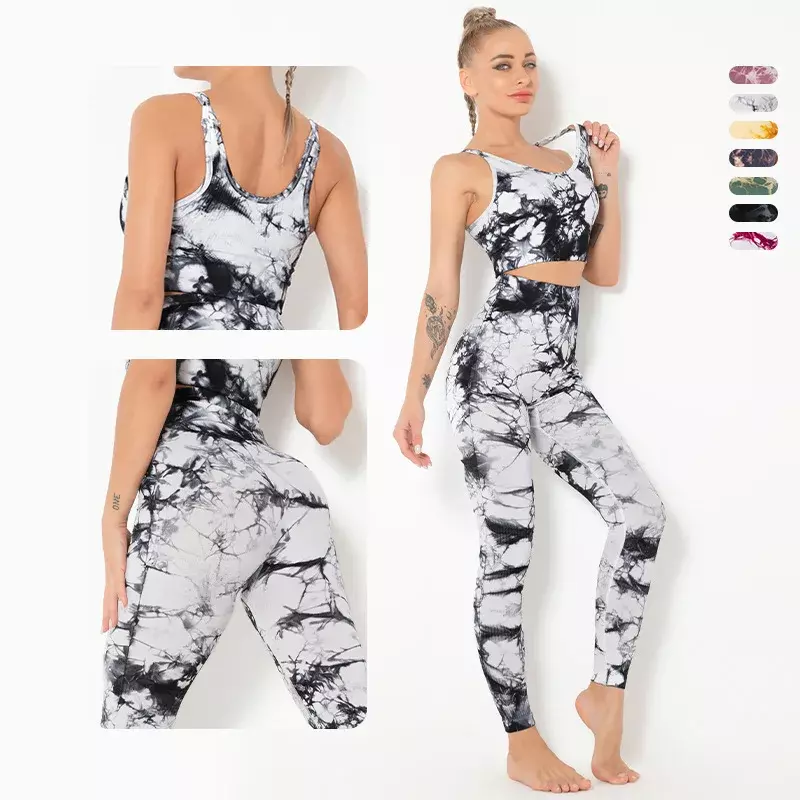 2 pçs tie dye leggings de yoga para fitness mulheres esporte collants sem costura scrunch butt legging cintura alta calças de treino esportivas ginásio