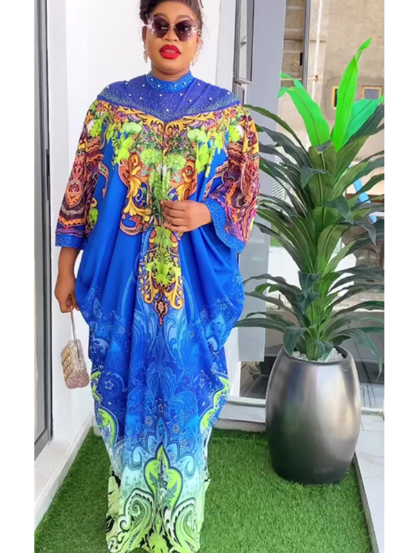 Gaun Afrika elegan untuk wanita Muslim cetak Boubou abaya jubah Dashiki pakaian tradisional Afrika Ankara pakaian gaun malam