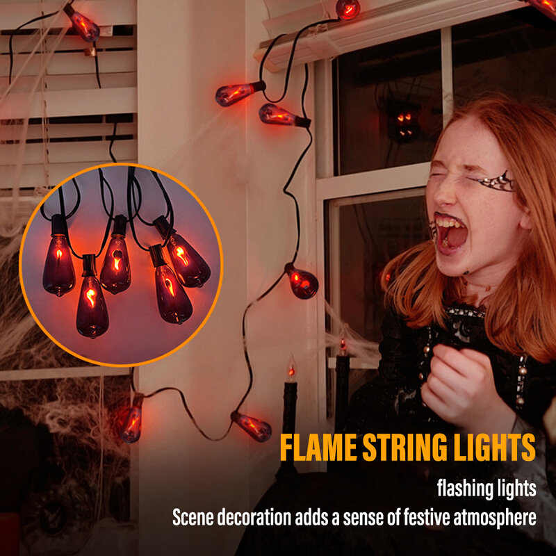 LED Natal Tali Lampu Api dengan Ekor Plug Berkedip Api Pesta Halloween Luar Ruangan Teras Halaman Belakang Dalam Ruangan Liburan Dekorasi