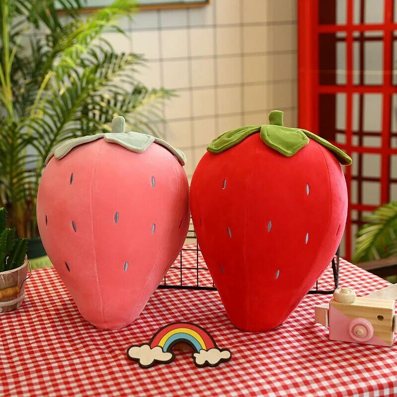 25ซม.-50ซม.สีชมพูน่ารัก Strawberry Soft Plush ผลไม้ของเล่นผ้าฝ้ายตุ๊กตาสตรอเบอร์รี่พืช Plushie ของขวัญเด็ก