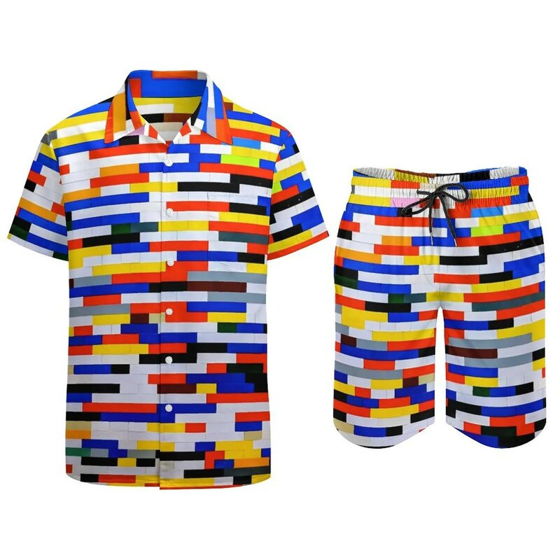 Color Block nadruk zestawy dla mężczyzn abstrakcyjna sztuka wygodne szorty wakacje zestaw koszul letnie garnitur Vintage ubrania duże rozmiary z krótkim rękawem