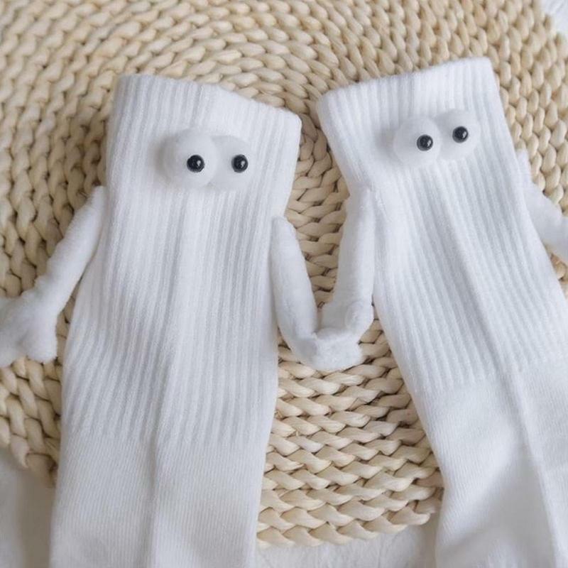 Chaussettes magnétiques à la main pour couple, tube moyen, chaussettes mignonnes avec yeux, beurre 3D, drôles
